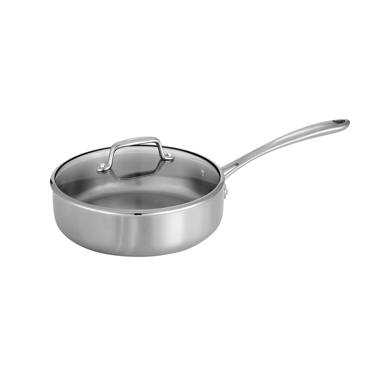 3 Quart Tri-Ply Clad Stainless Steel Covered Deep Saute Pan - Glass Lids