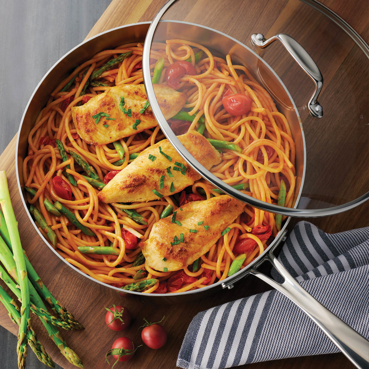 3 Quart Tri-Ply Clad Stainless Steel Covered Deep Saute Pan - Glass Lids