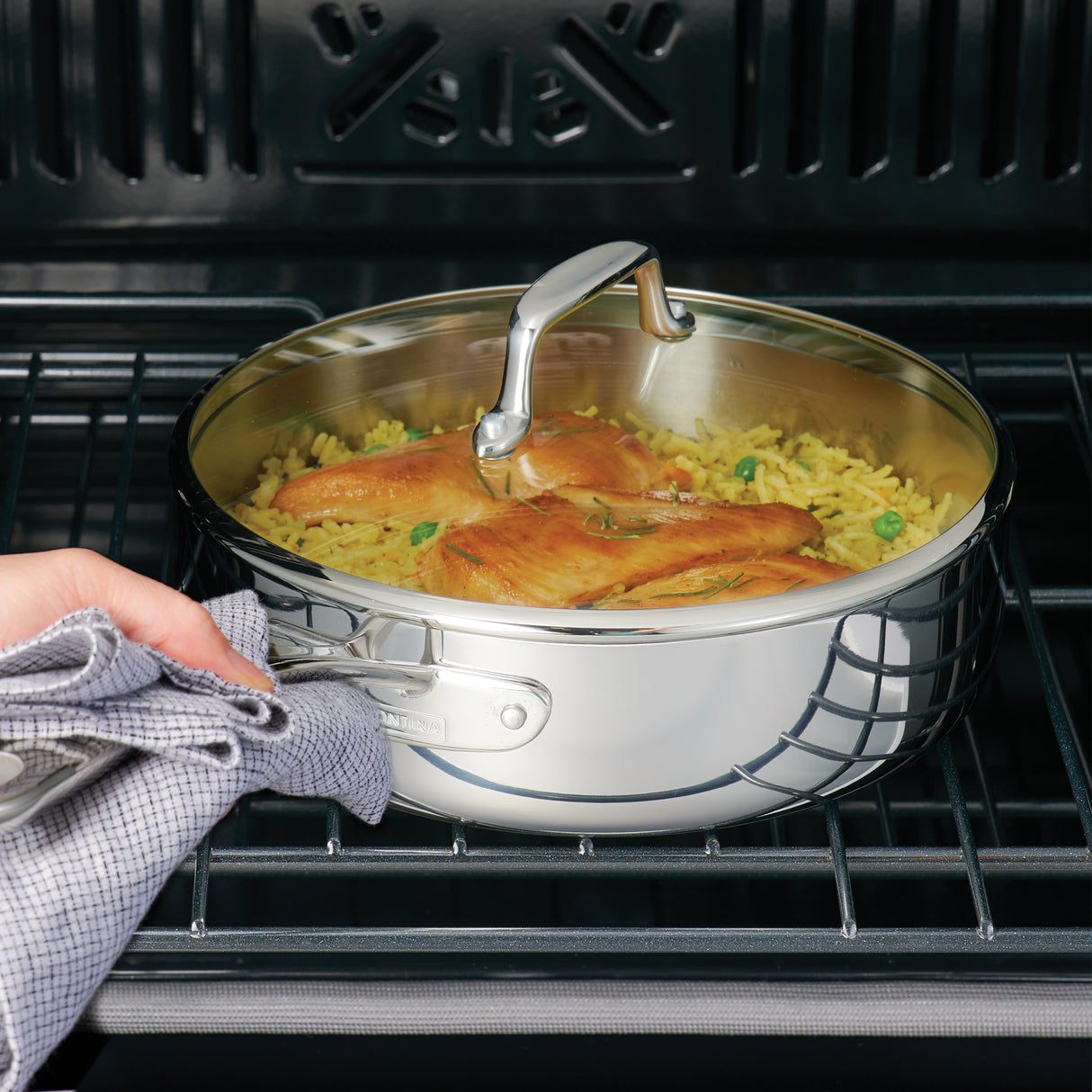 6 Quart Tri-Ply Clad Stainless Steel Covered Deep Saute Pan - Glass Lids