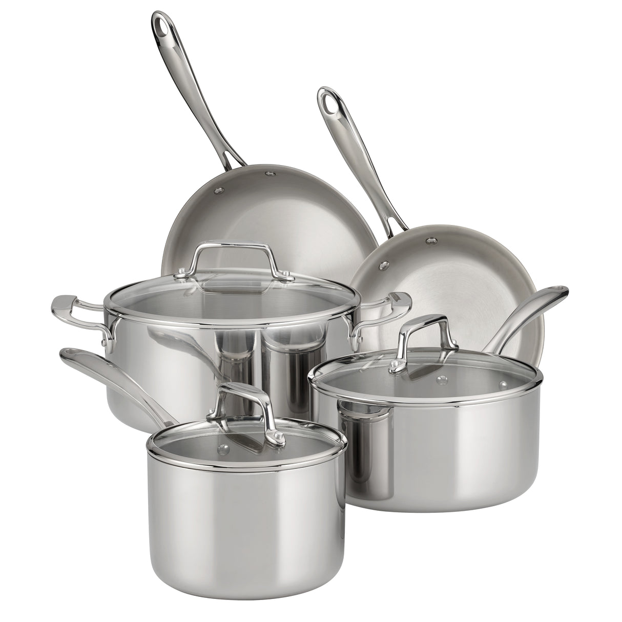 Tri-Ply Clad Stainless Steel Cookware Set with Glass Lids