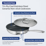 4 Piece Stainless Steel Fry Pan Set with Ceramic Nonstick Interior and Lids