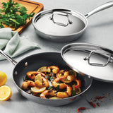 4 Piece Stainless Steel Fry Pan Set with Ceramic Nonstick Interior and Lids