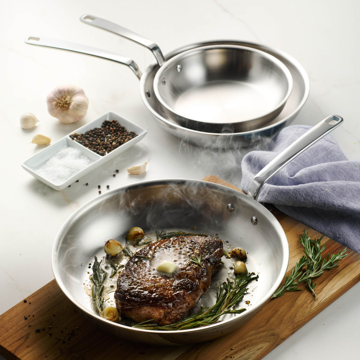 3-Piece Tri-Ply Clad Stainless Steel Fry Pans