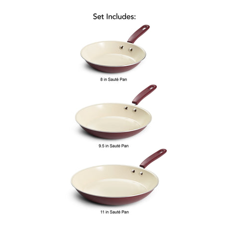 Ceramaware 3 Pack Ceramic Nonstick Fry Pan Set, 8 Inch, 9.5 Inch & 11 Inch