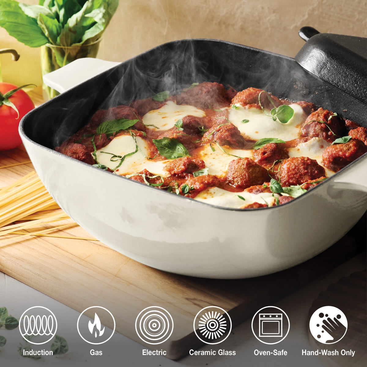 Multi Cooker Set Cultura 6.5 Quart Enameled Cast Iron Multi-Cooker with Reversible Lid ...