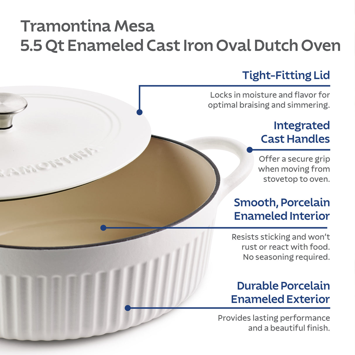 Mesa 5.5 Quart Enameled Cast Iron Oval Dutch Oven