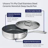 Utsava Tri-Ply Clad 2.9 Qt Covered Deep Sauté Pan with Ceramic Interior
