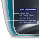 Utsava Tri-Ply Clad 2.9 Qt Covered Deep Sauté Pan with Ceramic Interior