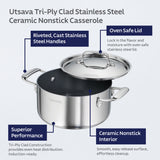 Utsava Tri-Ply Clad Covered Casserole with Ceramic Interior