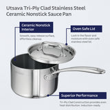 Utsava Tri-Ply Clad 2.2 Qt Covered Saucepan with Ceramic Interior