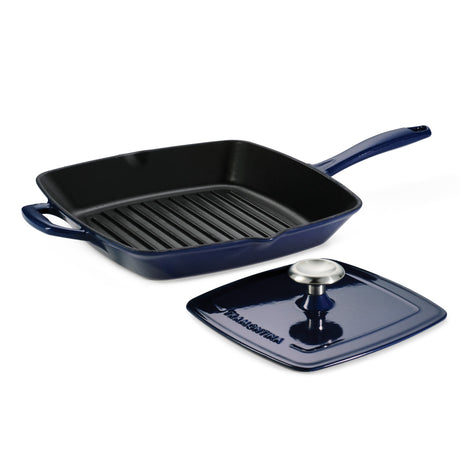 Bestow 11 Inch Enameled Cast-Iron  Grill Pan with Press