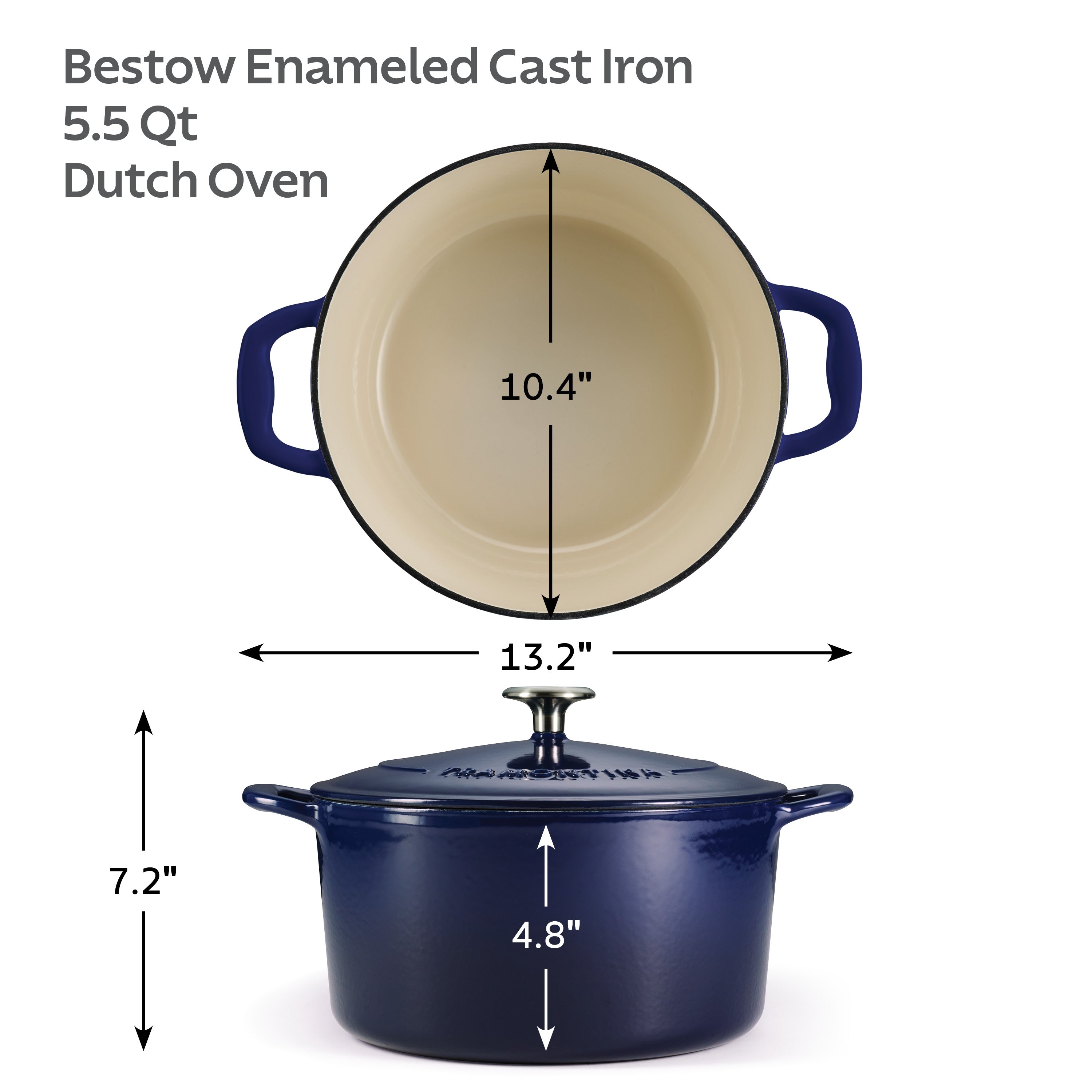 Bestow 5.5 Quart Enameled Cast Iron Covered Round Dutch Oven