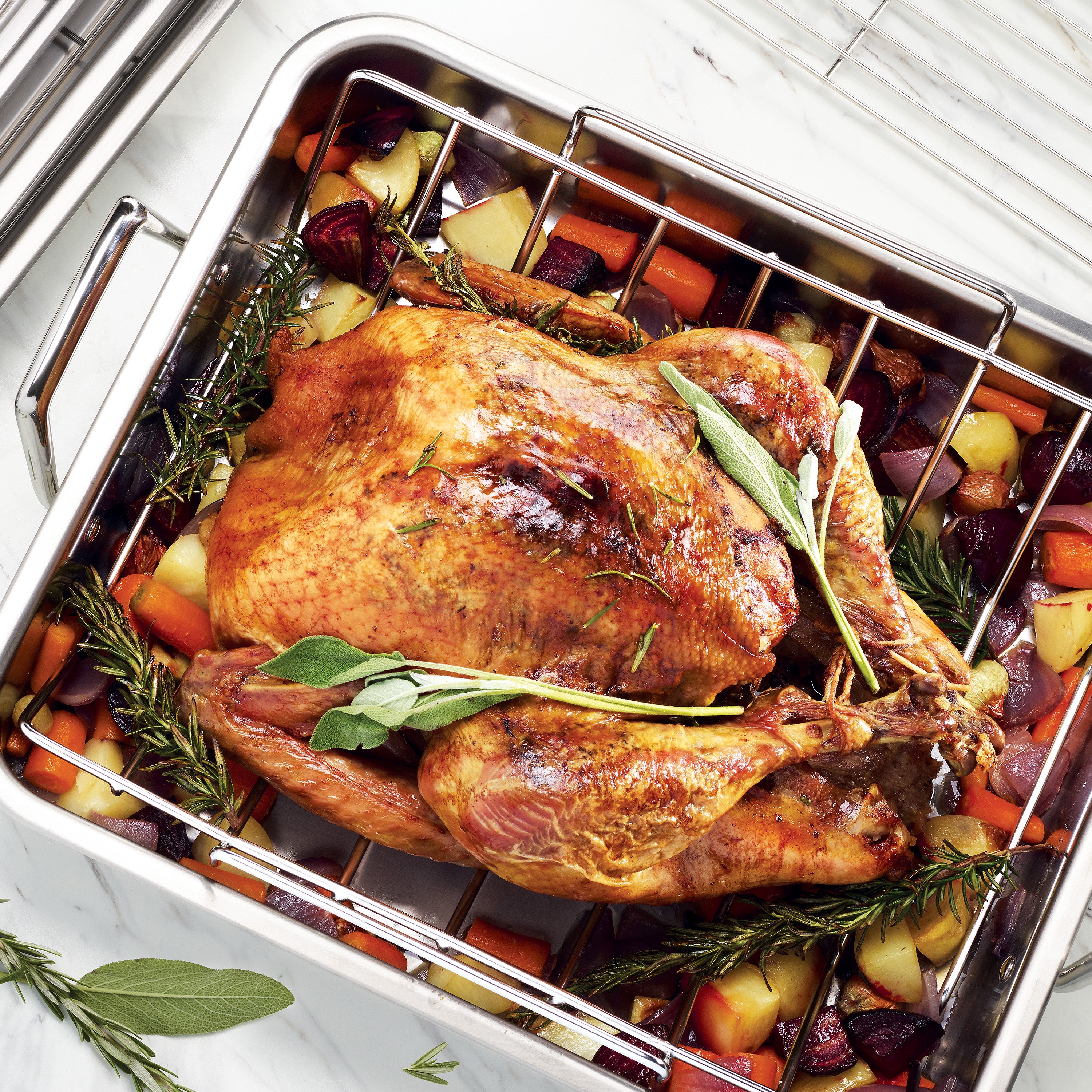 Prima 16.5 in Stainless Steel Deep Roasting Pan - Includes Basting Gri ...