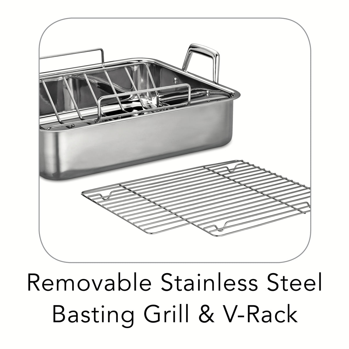 Basting Rack Prima 16.5 in Stainless Steel Deep Roasting Pan - Includes Basting Gri ...