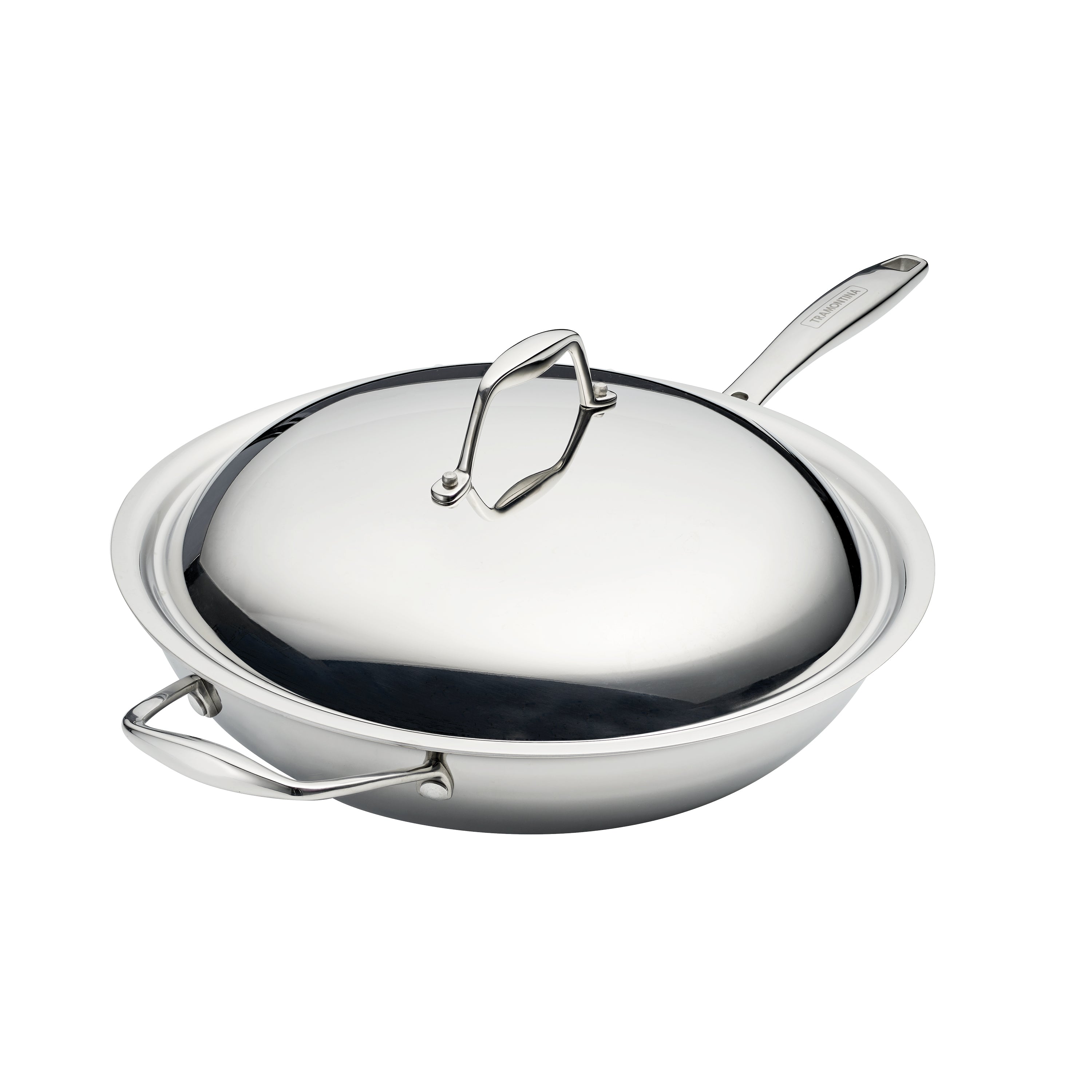 12 Inch Tri-Ply Clad Stainless Steel Flat Bottom Wok - Thumbnail 3