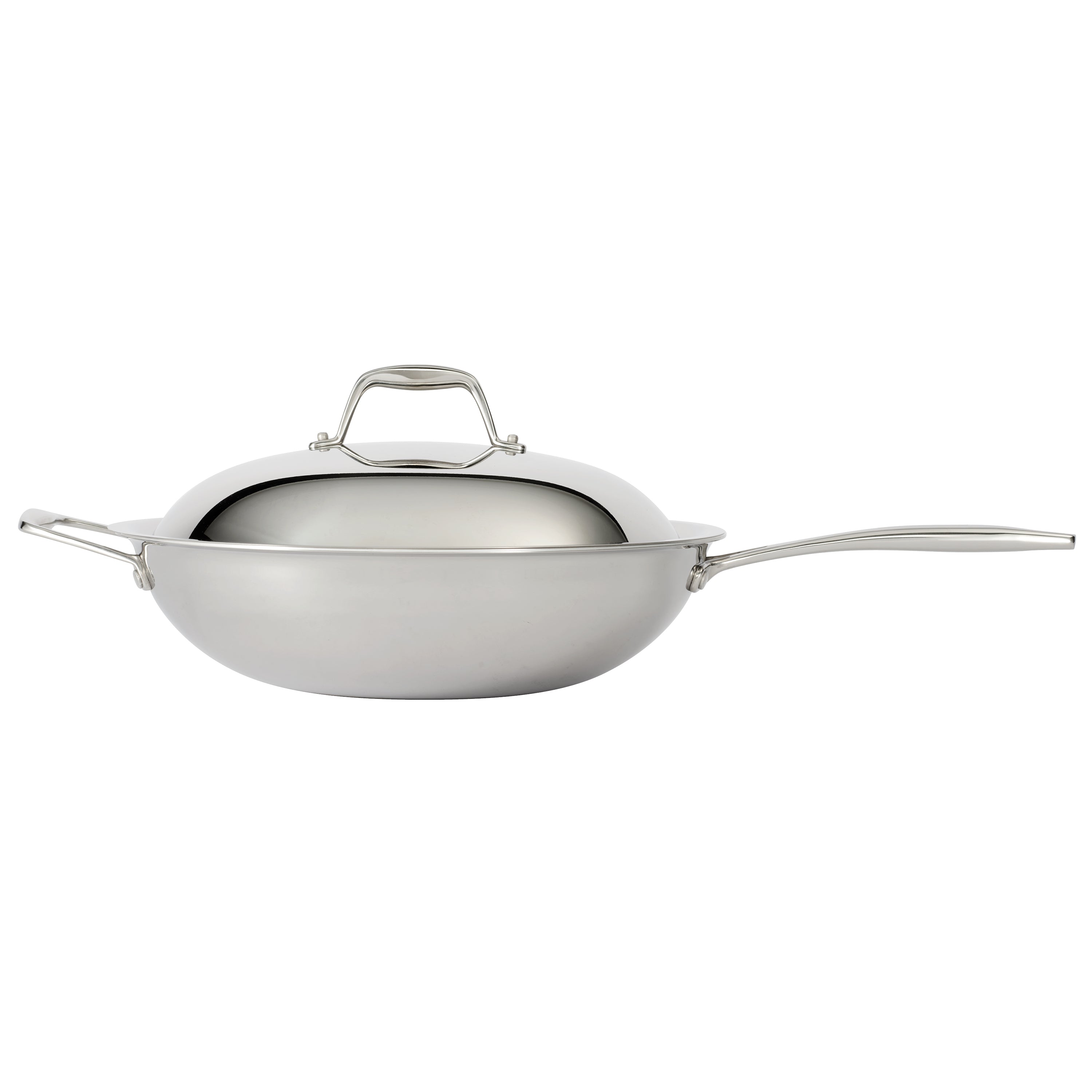 12 Inch Tri-Ply Clad Stainless Steel Flat Bottom Wok - Thumbnail 2