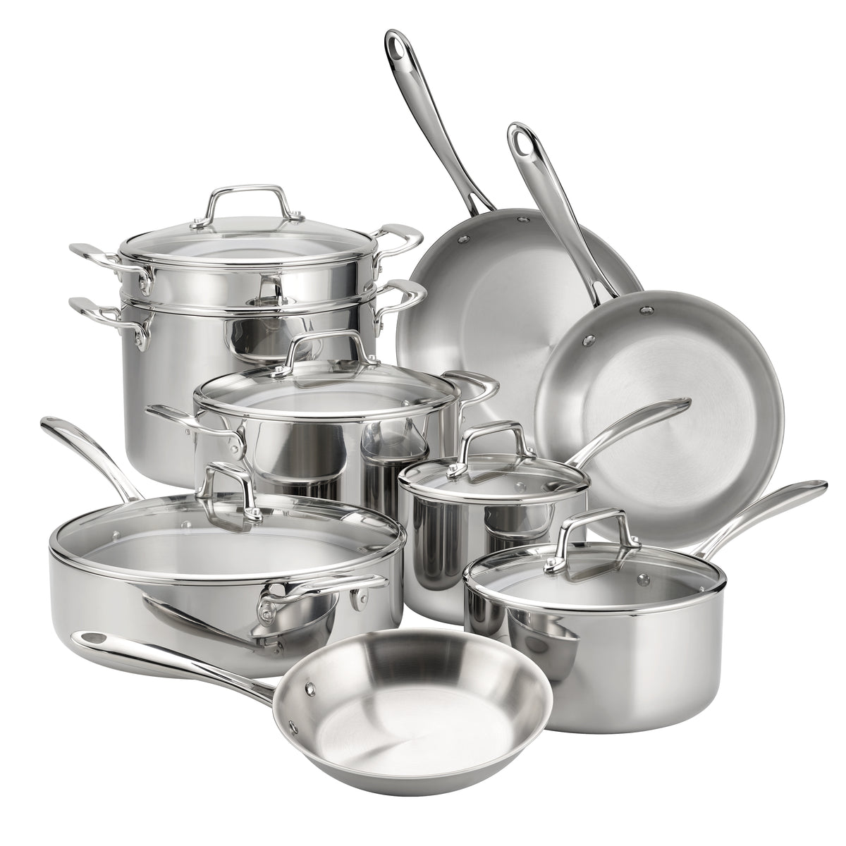 Tri-Ply Clad Stainless Steel Cookware Set with Glass Lids
