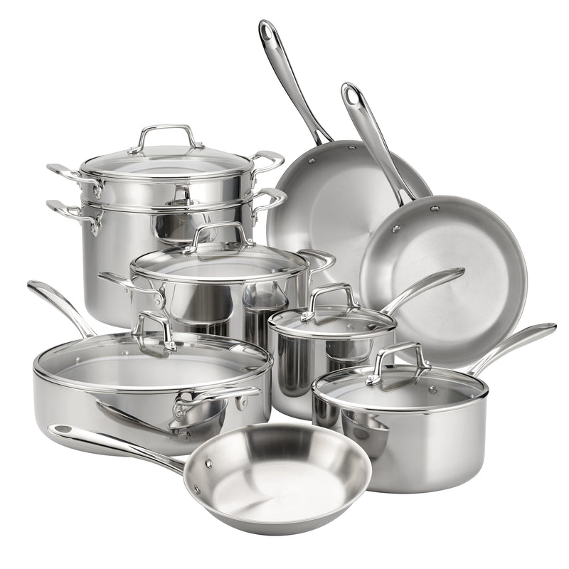 Tri-Ply Clad Stainless Steel Cookware Set with Glass Lids – Tramontina USA
