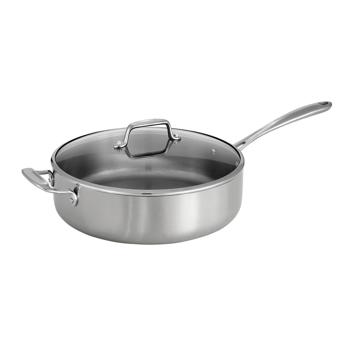 6 Quart Tri-Ply Clad Stainless Steel Covered Deep Saute Pan - Glass Lid